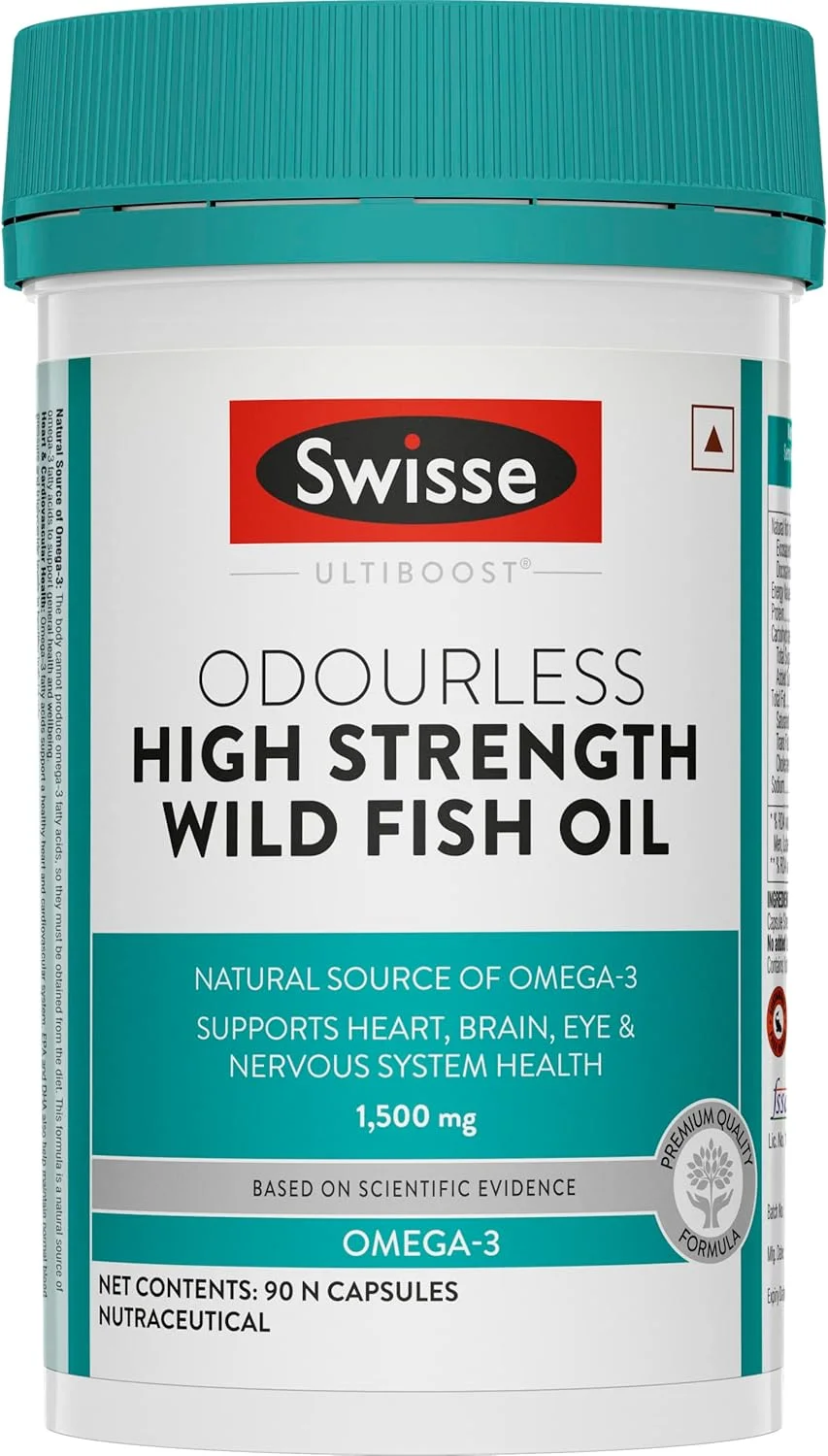 روغن ماهی بدون بو سوییسه Ultiboost با قدرت بالا (1500 میلی گرم) امگا 3 برای ایمنی، قلب، مغز، مفاصل و چشم ها - 90 کپسول روغن ماهی بدون بو سوییسه Ultiboost با قدرت بالا (1500 میلی گرم) امگا 3 برای ایمنی، قلب، مغز، مفاصل و چشم ها - 90 کپسول