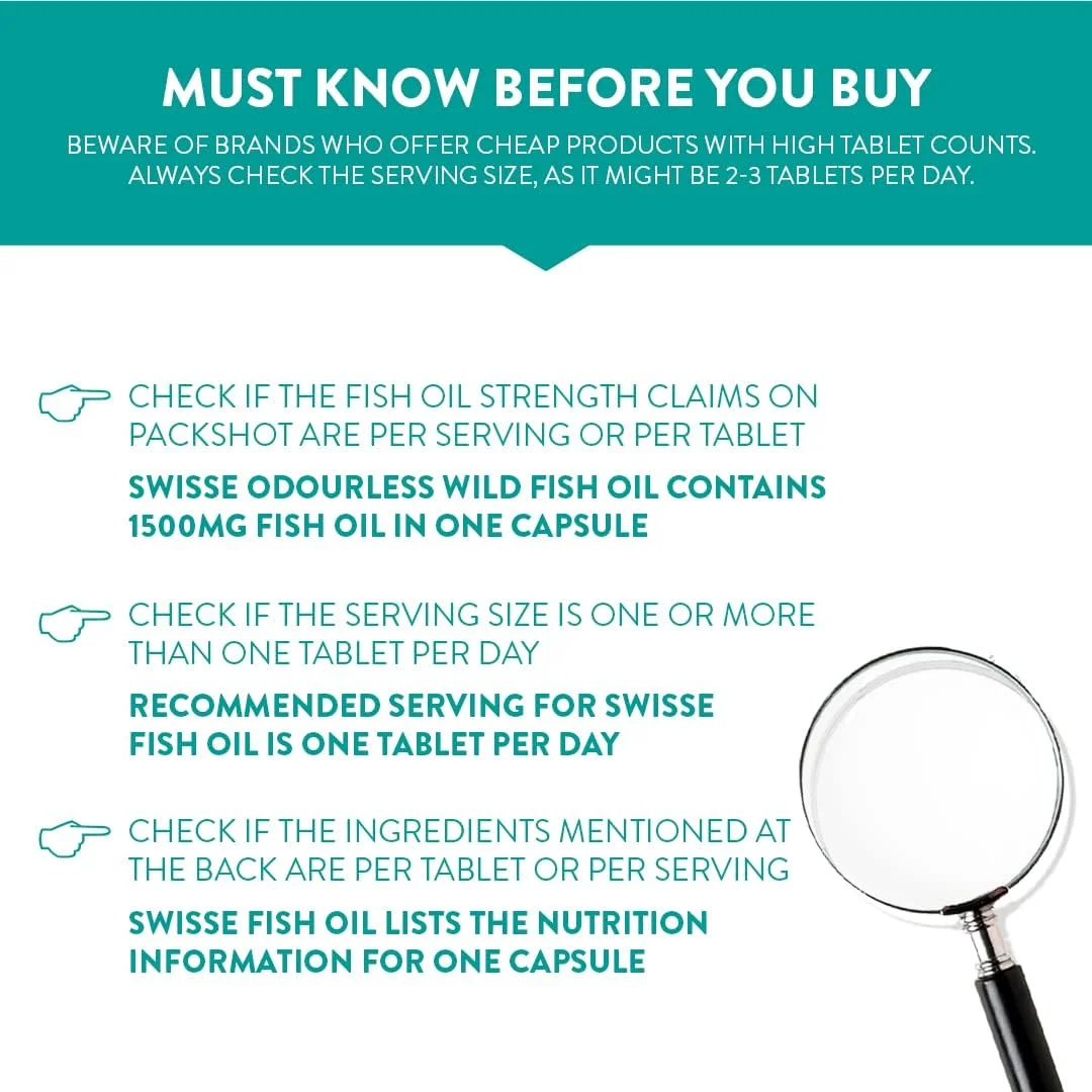 روغن ماهی بدون بو سوییسه Ultiboost با قدرت بالا (1500 میلی گرم) امگا 3 برای ایمنی، قلب، مغز، مفاصل و چشم ها - 90 کپسول