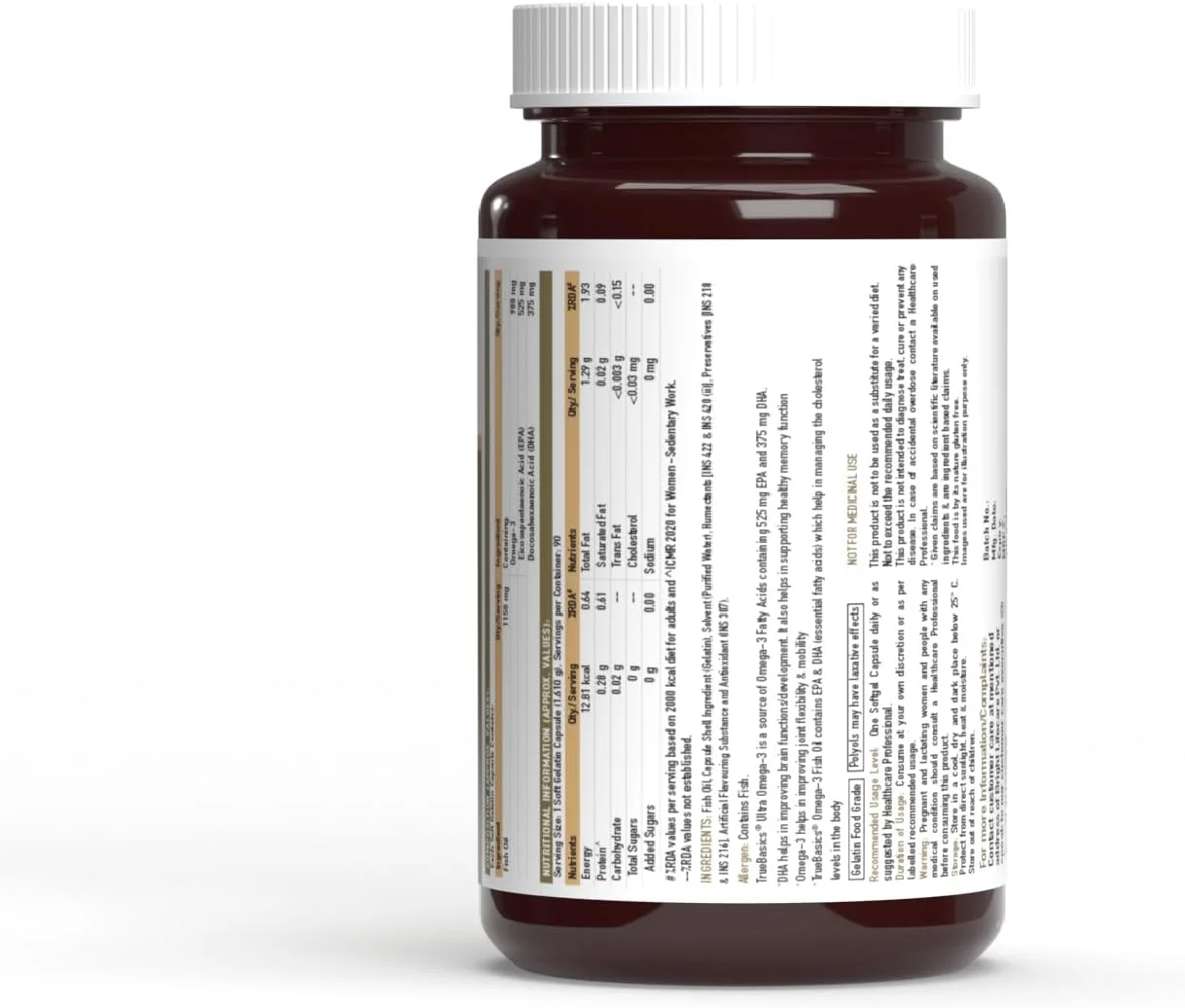 روغن ماهی امگا 3 TrueBasics Ultra (90 کپسول) | قدرت سه برابر با 1150 میلی گرم امگا 3، 525 میلی گرم EPA و 375 میلی گرم DHA | برای سلامت قلب، مفاصل و مغز، 220 گرم