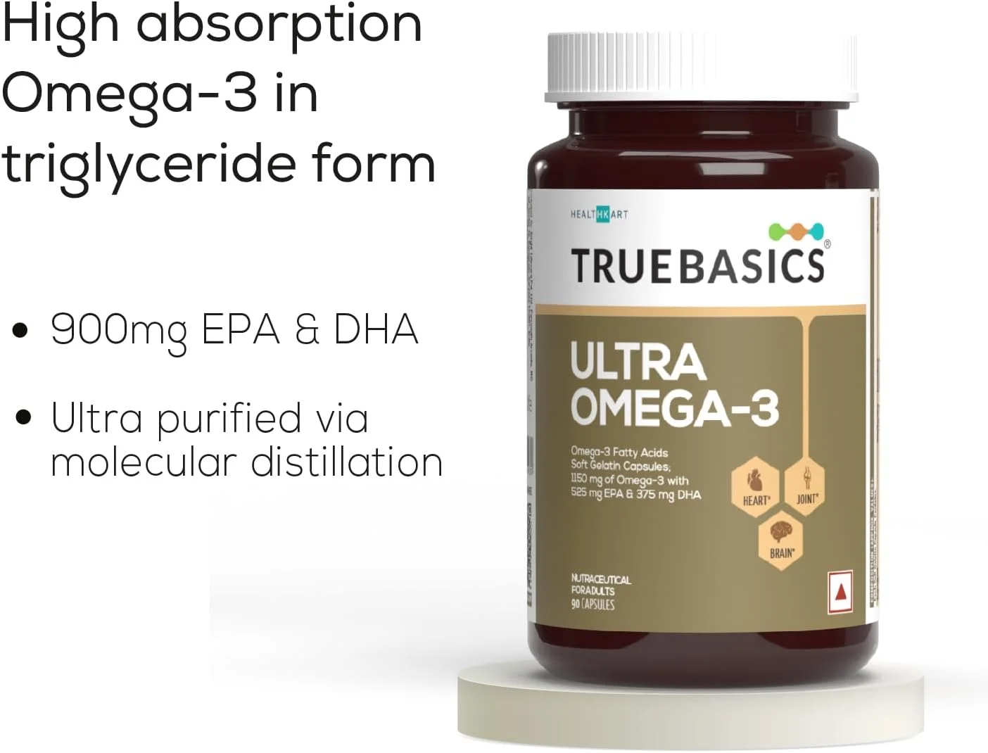 روغن ماهی امگا 3 TrueBasics Ultra (90 کپسول) | قدرت سه برابر با 1150 میلی گرم امگا 3، 525 میلی گرم EPA و 375 میلی گرم DHA | برای سلامت قلب، مفاصل و مغز، 220 گرم