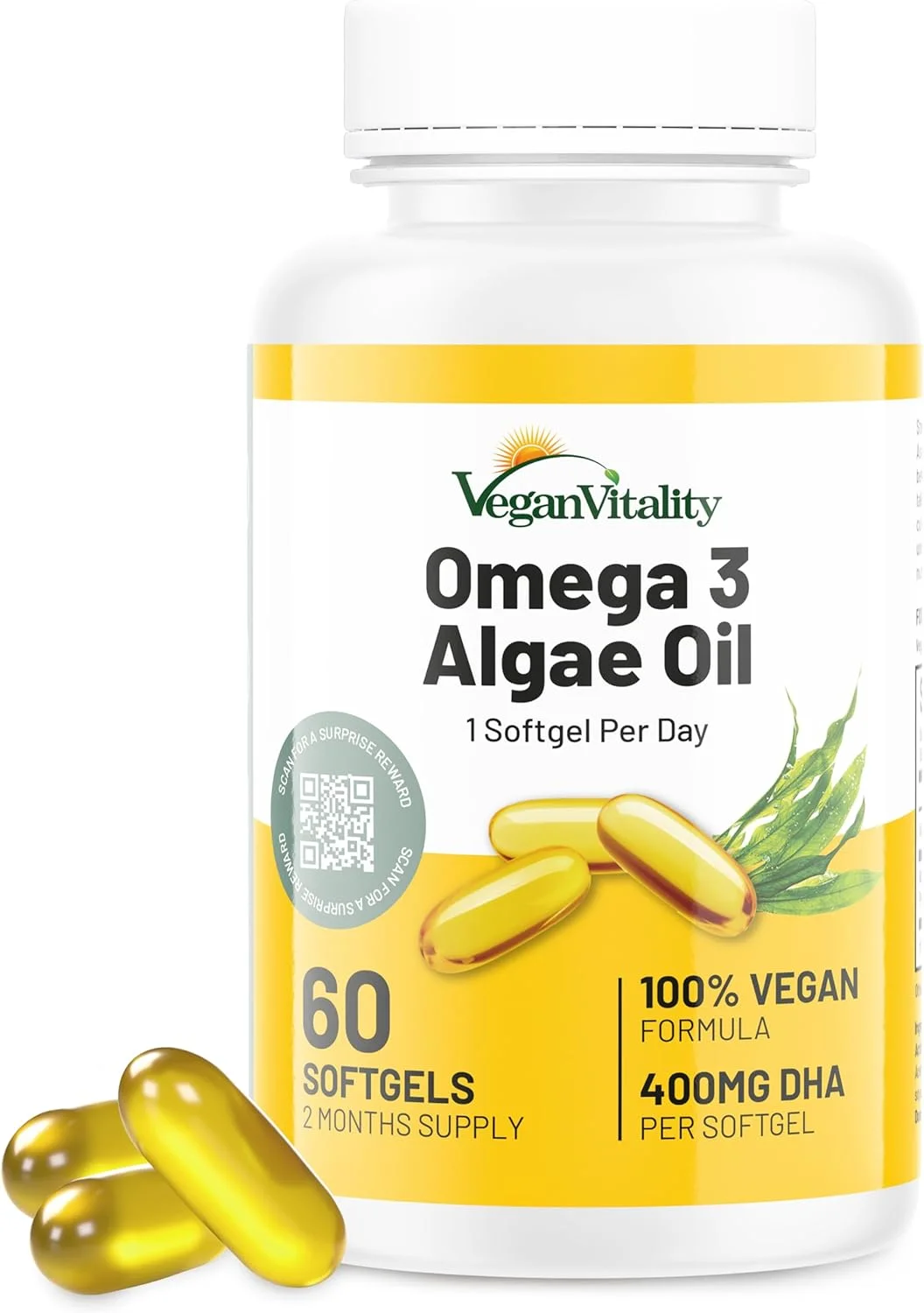 مکمل امگا 3 گیاهی Vegan Vitality - 60 سافت ژل روغن جلبک گیاهی بدون کاراگینان، اسیدهای چرب ضروری با DHA گیاهی برای حمایت از مفاصل، قلب و سیستم ایمنی. جایگزین روغن ماهی بدون EPA. مکمل امگا 3 گیاهی Vegan Vitality - 60 سافت ژل روغن جلبک گیاهی بدون کاراگینان، اسیدهای چرب ضروری با DHA گیاهی برای حمایت از مفاصل، قلب و سیستم ایمنی. جایگزین روغن ماهی بدون EPA.