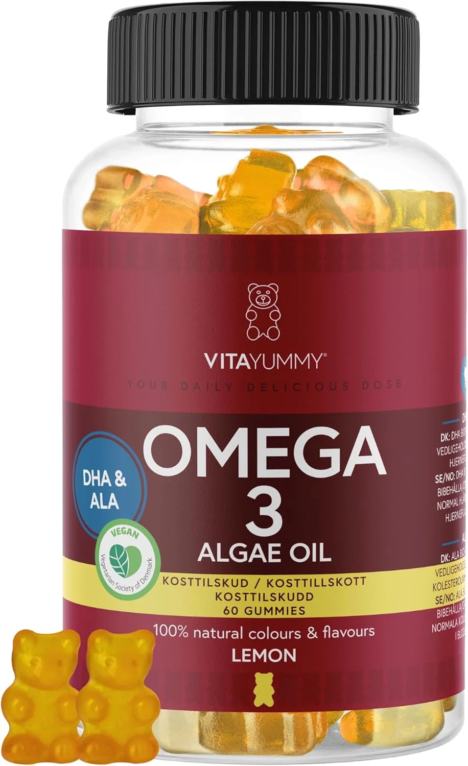 ویتامین های امگا 3 گیاهی - مکمل امگا 3 گیاهی جلبکی برای کودکان و بزرگسالان - EPA و DHA - 60 پاستیل با رنگ طبیعی و طعم لیمو و بدون طعم ماهی - روغن جلبک امگا 3 ساخت آلمان