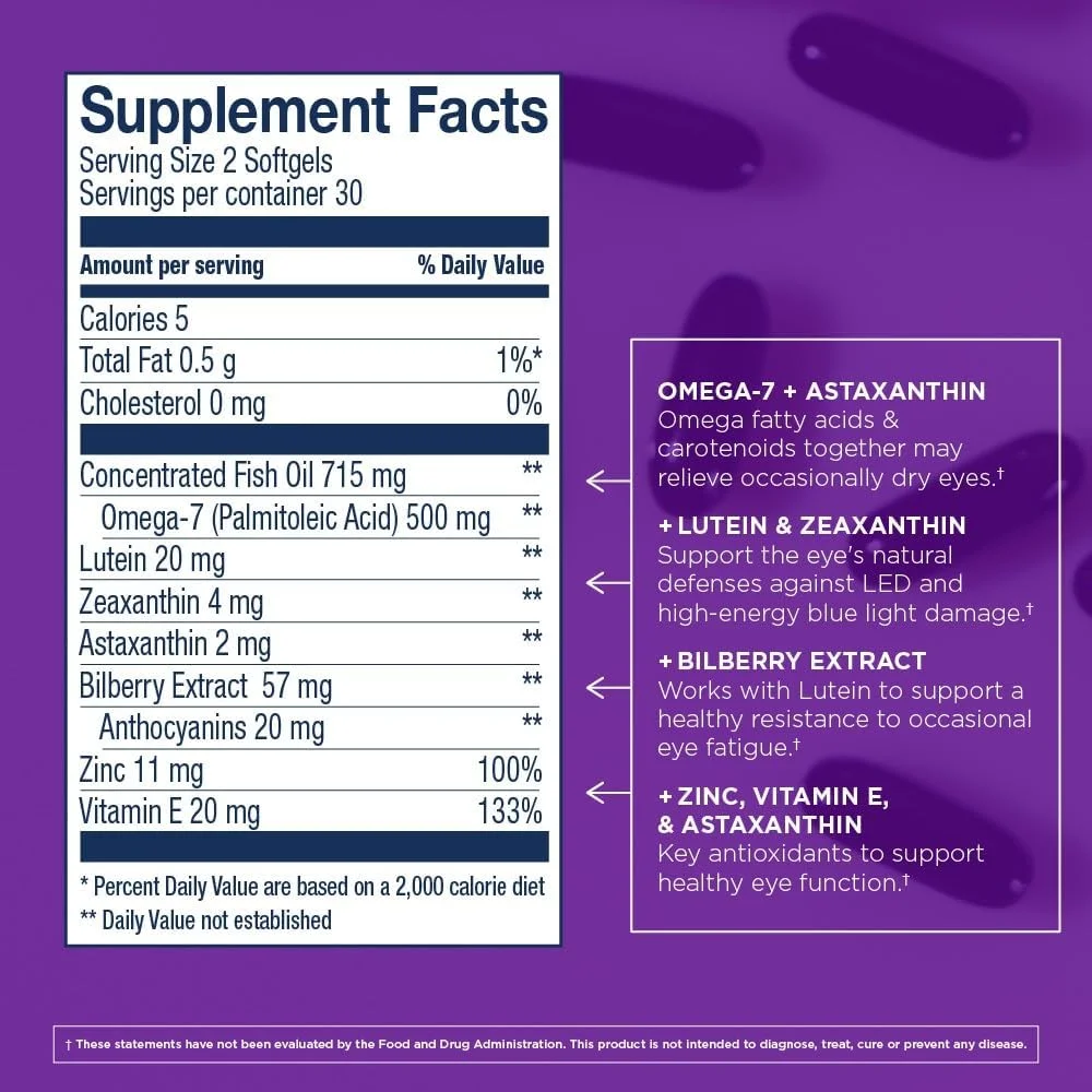 روغن ماهی آلاسکا وایلی فاینست، دید قوی - مکمل سلامت چشم روغن ماهی با لوتئین، زآگزانتین، بیلberry، امگا 7، ویتامین E و روی - 60 سافت ژل (30 سروینگ) روغن ماهی آلاسکا وایلی فاینست، دید قوی - مکمل سلامت چشم روغن ماهی با لوتئین، زآگزانتین، بیلberry، امگا 7، ویتامین E و روی - 60 سافت ژل (30 سروینگ)