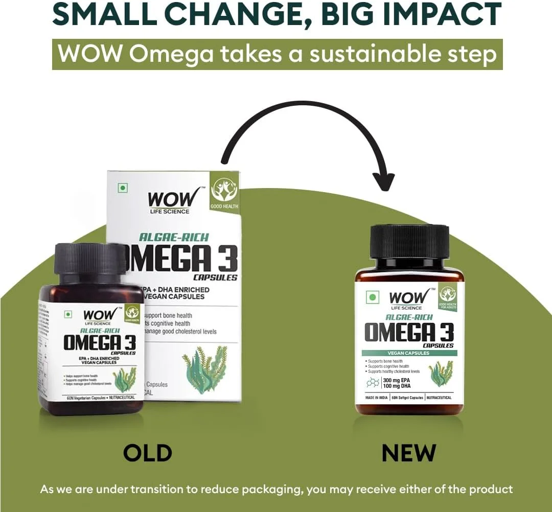 کپسول های امگا 3 غنی از جلبک WOW Life Science - کپسول های وگان غنی شده با EPA + DHA برای بزرگسالان - کپسول های گیاهی 60 عددی کپسول های امگا 3 غنی از جلبک WOW Life Science - کپسول های وگان غنی شده با EPA + DHA برای بزرگسالان - کپسول های گیاهی 60 عددی