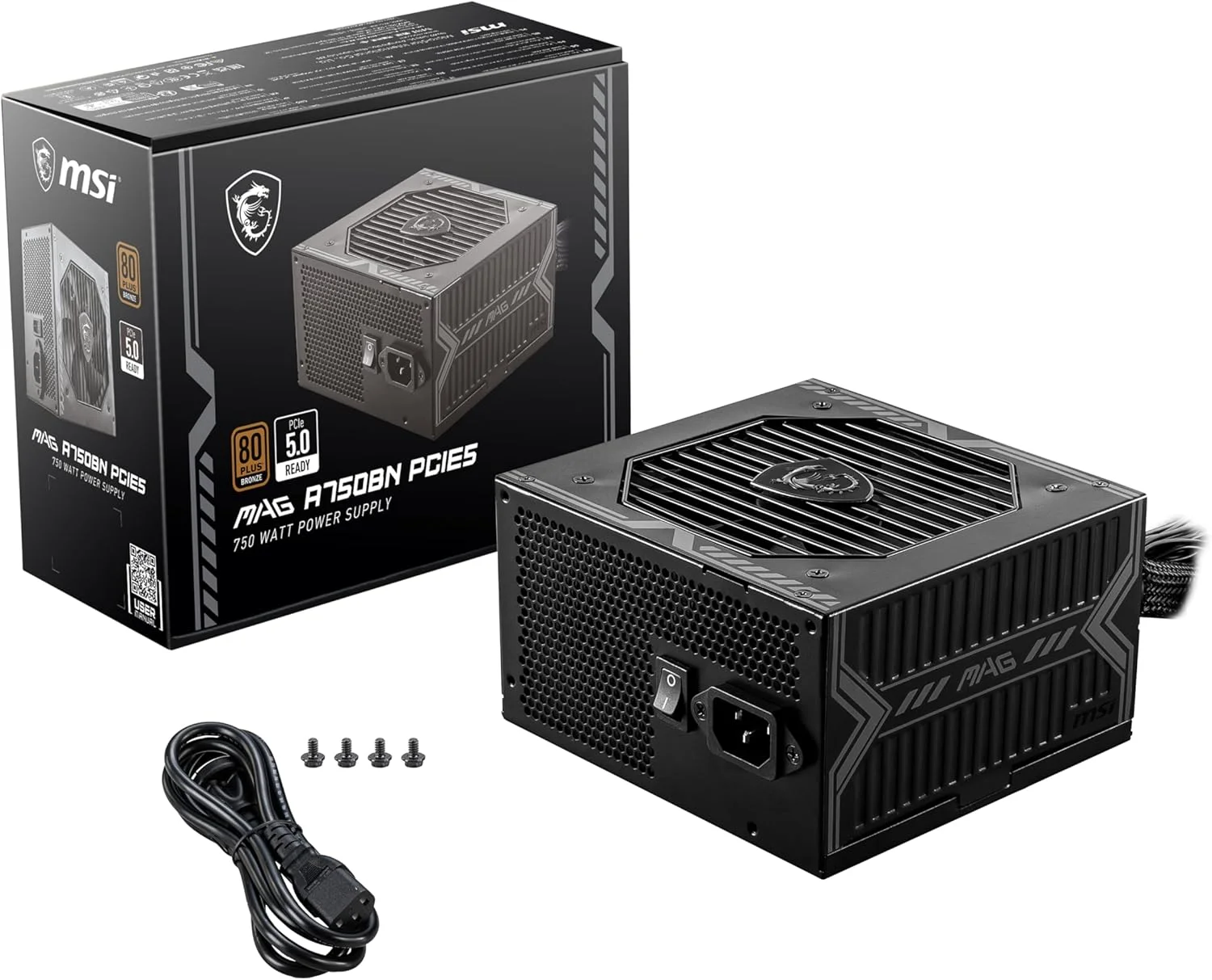 منبع تغذیه گیمینگ MSI MAG A750BN PCIE 5 - دارای گواهینامه 80 PLUS Bronze با توان 750 وات - اندازه جمع و جور - ATX PSU منبع تغذیه گیمینگ MSI MAG A750BN PCIE 5 - دارای گواهینامه 80 PLUS Bronze با توان 750 وات - اندازه جمع و جور - ATX PSU