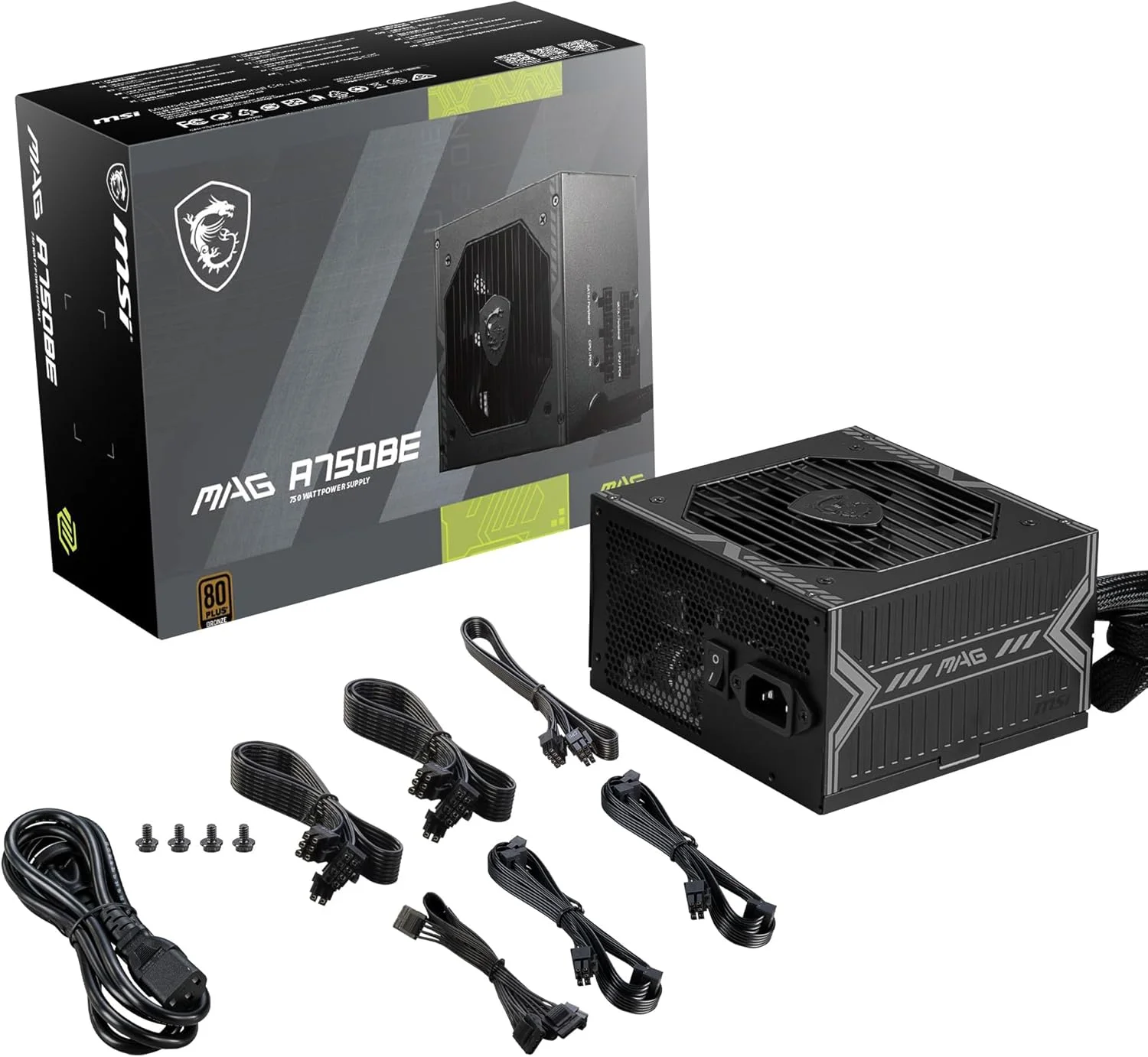منبع تغذیه گیمینگ ام اس آی MAG A750BE - دارای گواهینامه 80 Plus Bronze با توان 750 وات - نیمه ماژولار - منبع تغذیه ATX کم صدا