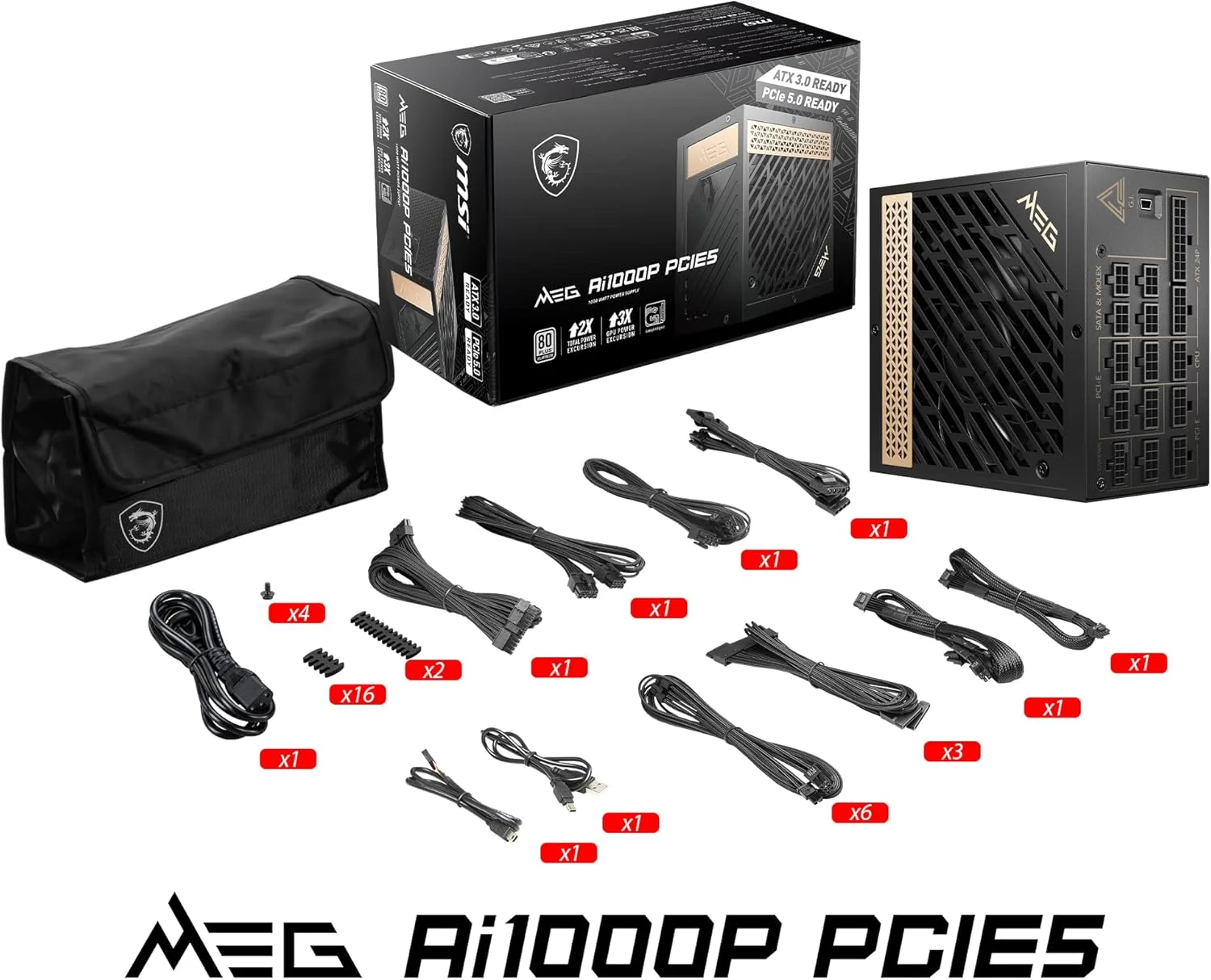 منبع تغذیه گیمینگ MSI Ai1000P PCIE5 - فول ماژولار - گواهینامه 80 Plus Platinum با توان 1000 وات - خازن های 100% ژاپنی 105 درجه سانتیگراد - اندازه جمع و جور - ATX PSU منبع تغذیه گیمینگ MSI Ai1000P PCIE5 - فول ماژولار - گواهینامه 80 Plus Platinum با توان 1000 وات - خازن های 100% ژاپنی 105 درجه سانتیگراد - اندازه جمع و جور - ATX PSU