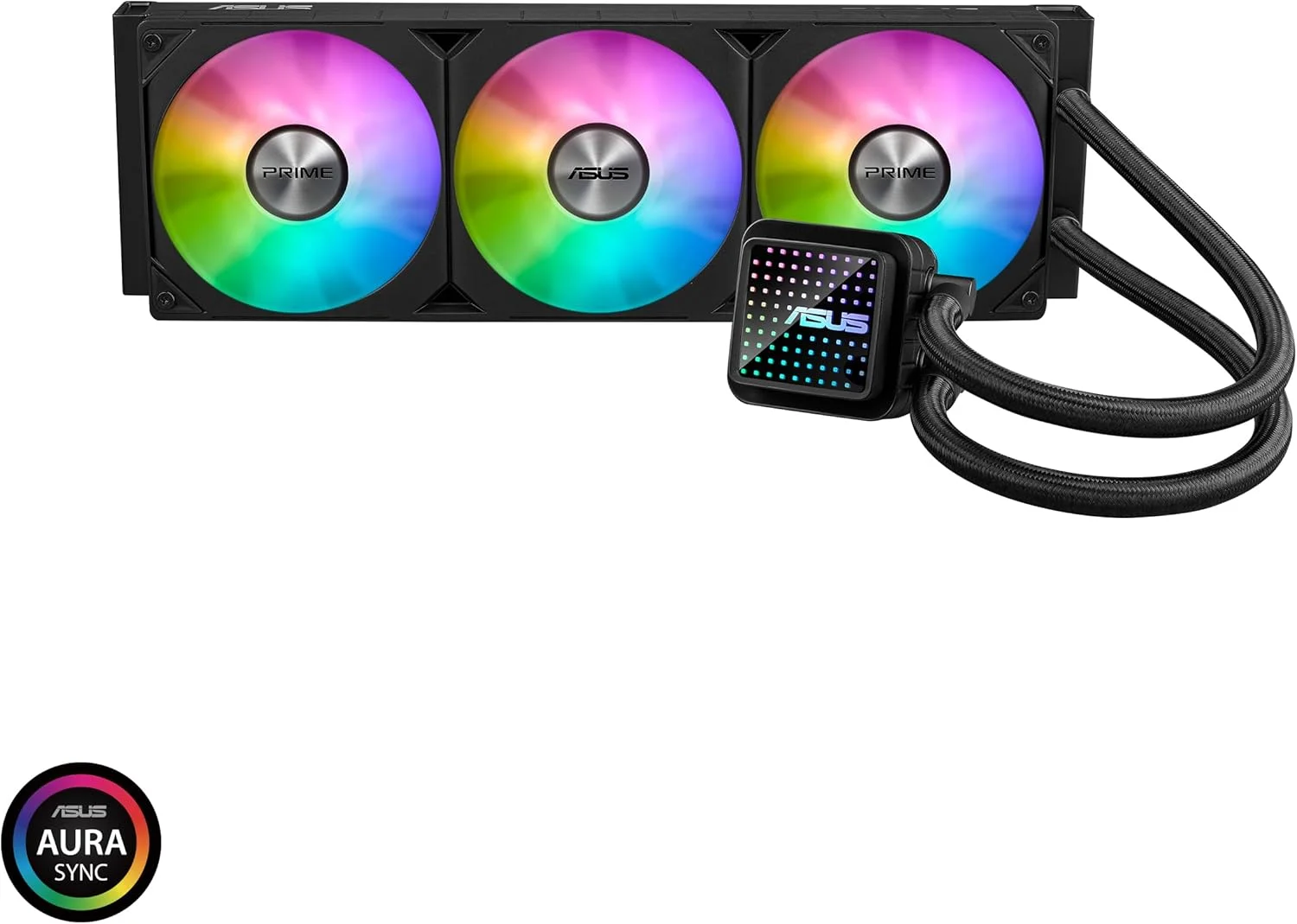 خنک کننده مایع پردازنده ASUS Prime LC 360 ARGB، خنک کننده همه کاره با ناحیه تماس با پردازنده و کانال های پره دار، واتر بلاک با لنزهای آینه ای بی نهایت و فن های ARGB