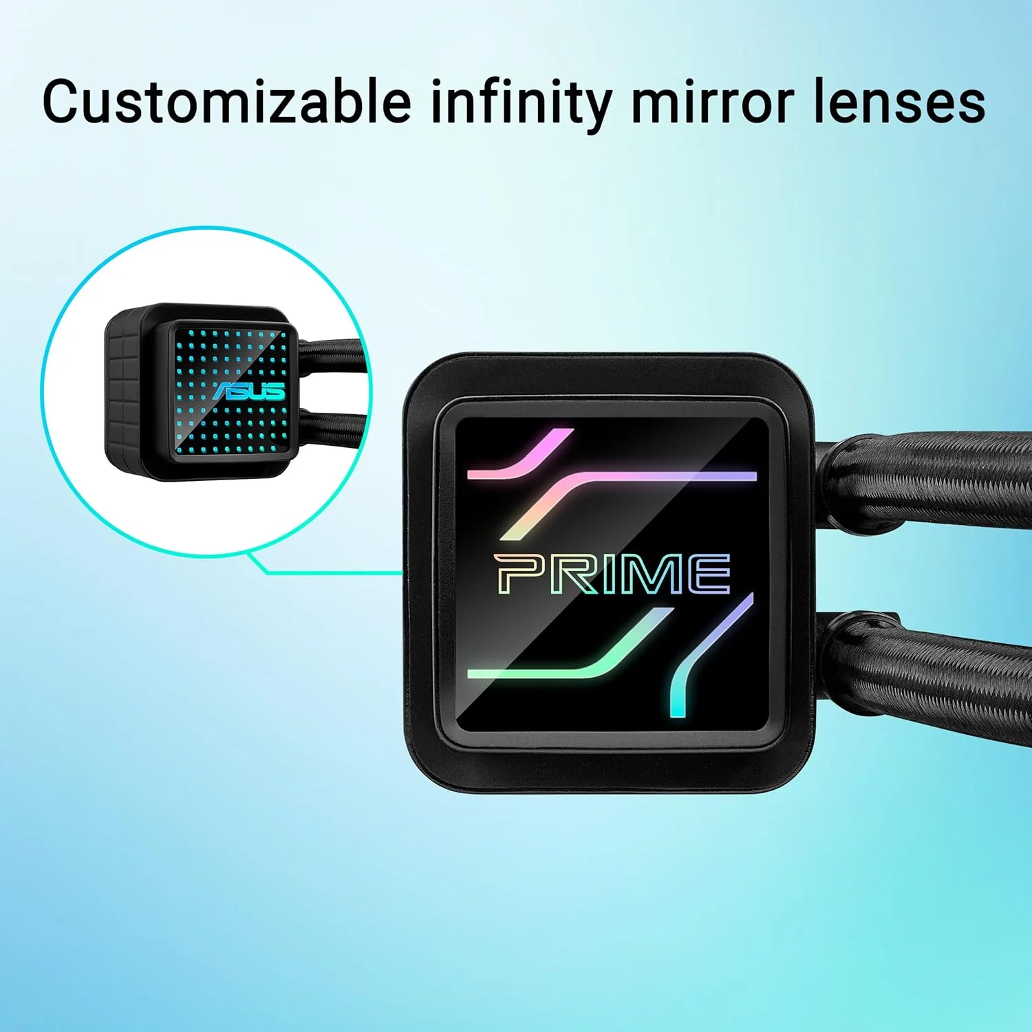 خنک کننده مایع پردازنده ASUS Prime LC 360 ARGB، خنک کننده همه کاره با ناحیه تماس با پردازنده و کانال های پره دار، واتر بلاک با لنزهای آینه ای بی نهایت و فن های ARGB