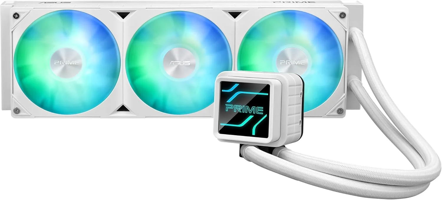 خنک کننده مایع پردازنده ASUS Prime LC 360 ARGB White Edition با ناحیه تماس ویژه پردازنده و کانال های پره دار، واتر بلاک با گزینه های لنز آینه بی نهایت، فن های ARGB از پیش نصب شده و نورپردازی Aura