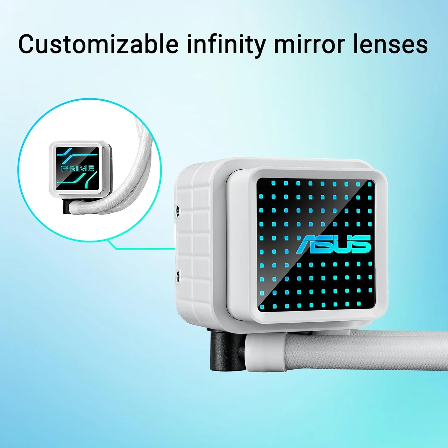 خنک کننده مایع پردازنده ASUS Prime LC 360 ARGB White Edition با ناحیه تماس ویژه پردازنده و کانال های پره دار، واتر بلاک با گزینه های لنز آینه بی نهایت، فن های ARGB از پیش نصب شده و نورپردازی Aura