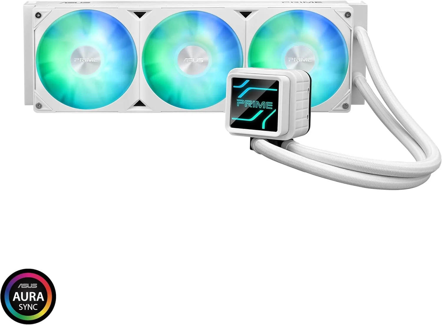 خنک کننده مایع پردازنده ASUS Prime LC 360 ARGB White Edition با ناحیه تماس ویژه پردازنده و کانال های پره دار، واتر بلاک با گزینه های لنز آینه بی نهایت، فن های ARGB از پیش نصب شده و نورپردازی Aura