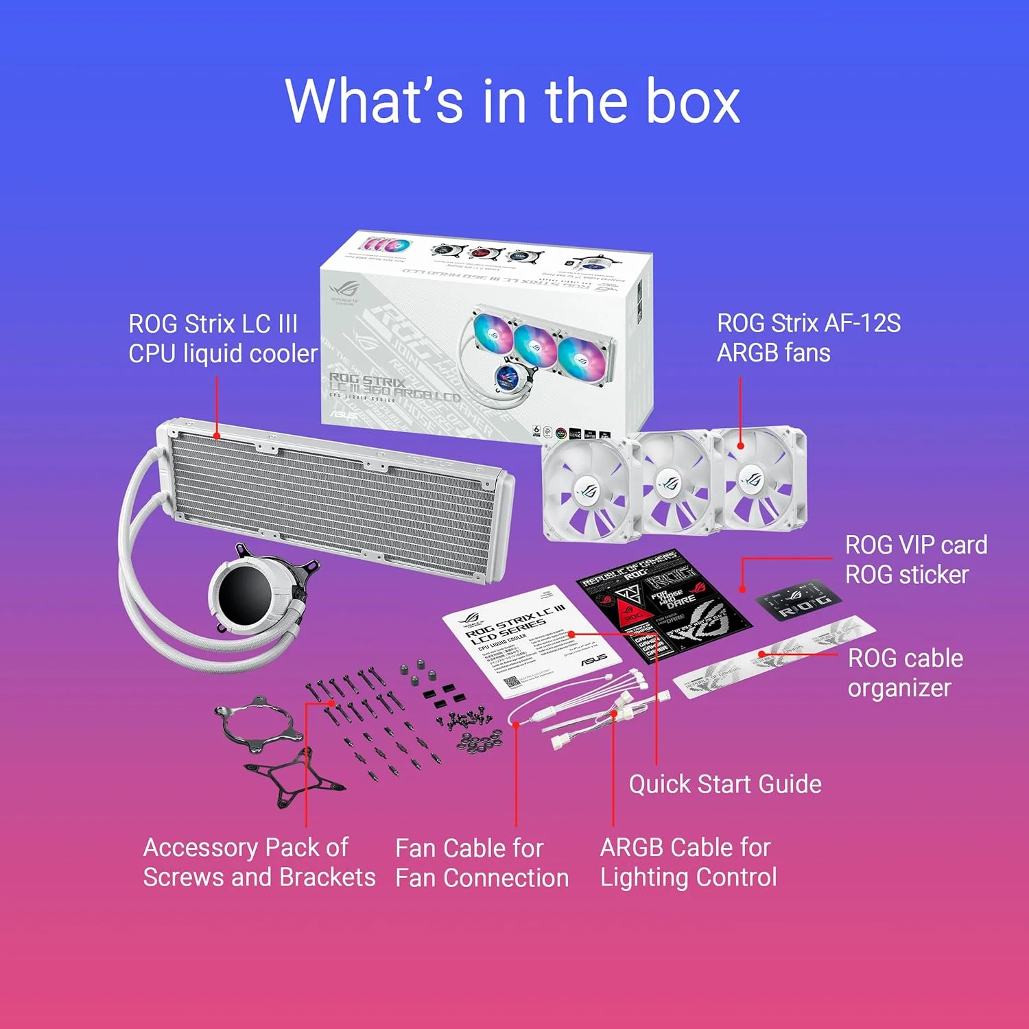 خنک کننده مایع پردازنده ASUS ROG Strix LC III 360 ARGB LCD: رادیاتور 360 میلی متری، 3 عدد فن ROG STRIX AF-12S ARGB 120 میلی متری، سرعت فن 2200 دور در دقیقه، جریان هوای 70.38 CFM، لوگوی ROG با قابلیت چرخش 360 درجه - نسخه سفید