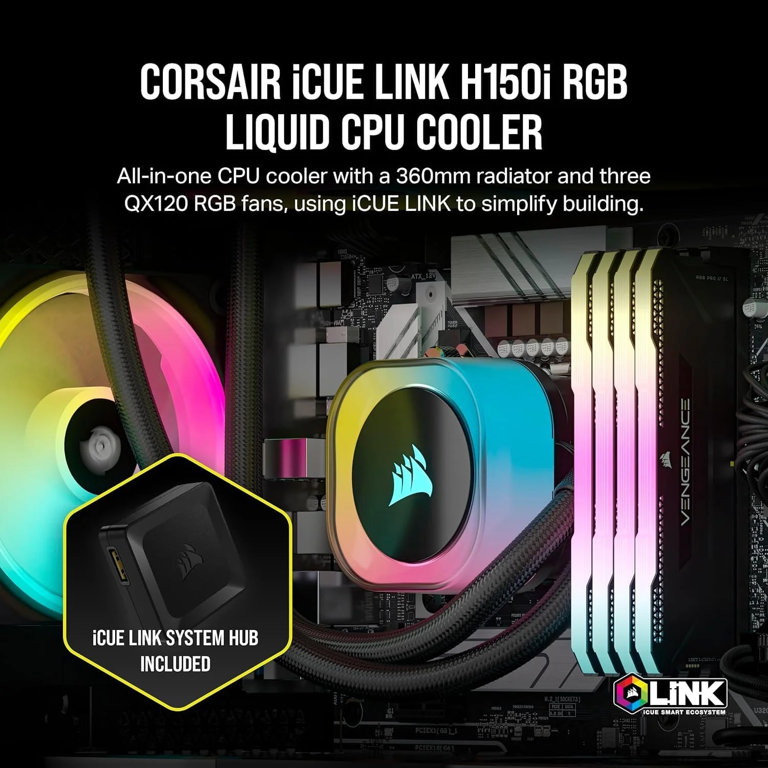 خنک کننده مایع پردازنده CORSAIR iCUE LINK H150i RGB AIO با رادیاتور 360 میلیمتری خنک کننده مایع پردازنده CORSAIR iCUE LINK H150i RGB AIO با رادیاتور 360 میلیمتری