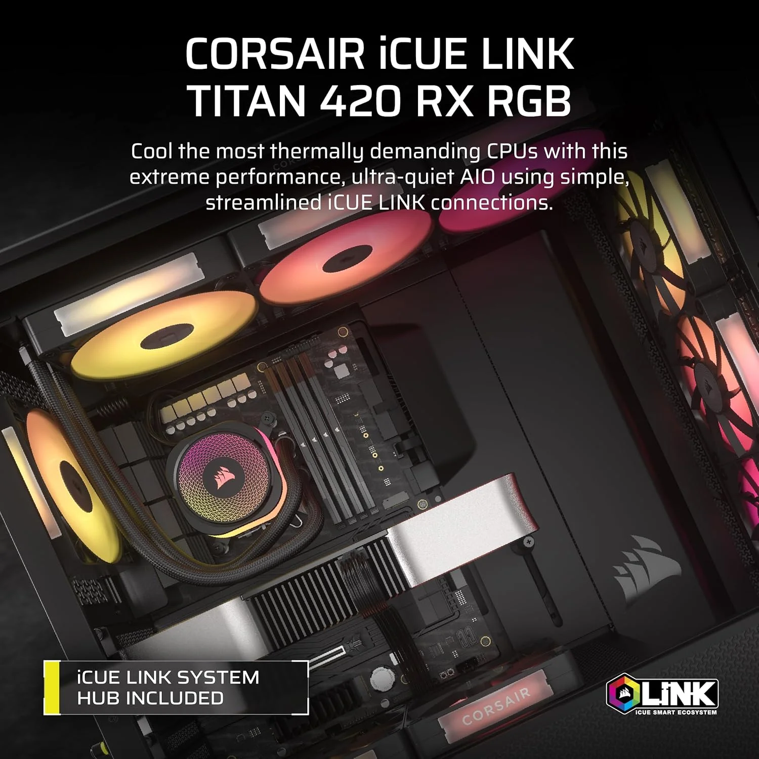 خنک کننده مایع پردازنده CORSAIR iCUE LINK Titan 420 RX RGB - خنک کننده 420mm AIO - کم صدا - FlowDrive Cooler - Intel LGA 1851/1700, AMD AM5/AM4 - فن 3X RX140 RGB - هاب سیستم iCUE LINK - مشکی خنک کننده مایع پردازنده CORSAIR iCUE LINK Titan 420 RX RGB - خنک کننده 420mm AIO - کم صدا - FlowDrive Cooler - Intel LGA 1851/1700, AMD AM5/AM4 - فن 3X RX140 RGB - هاب سیستم iCUE LINK - مشکی