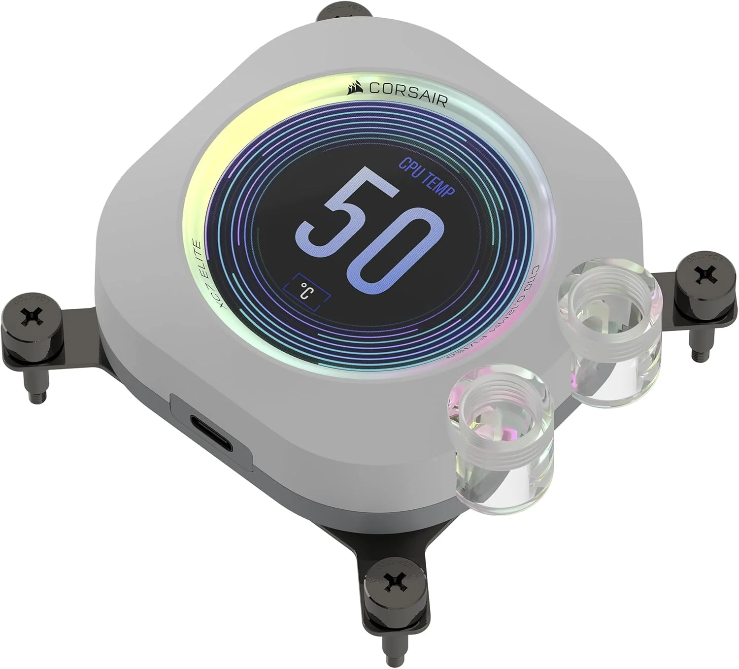 واتربلاک پردازنده CORSAIR XC7 RGB ELITE LCD - صفحه نمایش IPS LCD 480x480 - 31 LED RGB - USB-C - سازگار با Intel® LGA 1700، AMD® AM5 و مدل های قدیمی تر - سفید