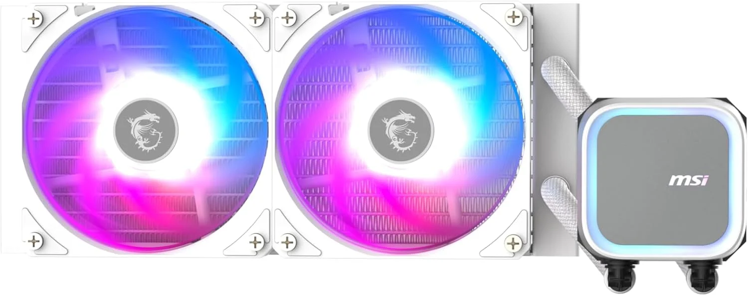 خنک کننده مایع پردازنده MSI MAG Coreliquid A13 240 سفید - رادیاتور 240 میلی متری - سازگار با LGA 1851 - دو فن 120 میلی متری ARGB PWM، سفید