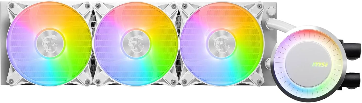 خنک کننده مایع پردازنده MSI MAG CORELIQUID E240 WHITE - صفحه سرد مسی بزرگ شده، بلاک ARGB و فن های FDB، بلاک آب دو محفظه ای، رادیاتور جریان شکافته، پشتیبانی از Mystic Light - سازگار با AMD و Intel