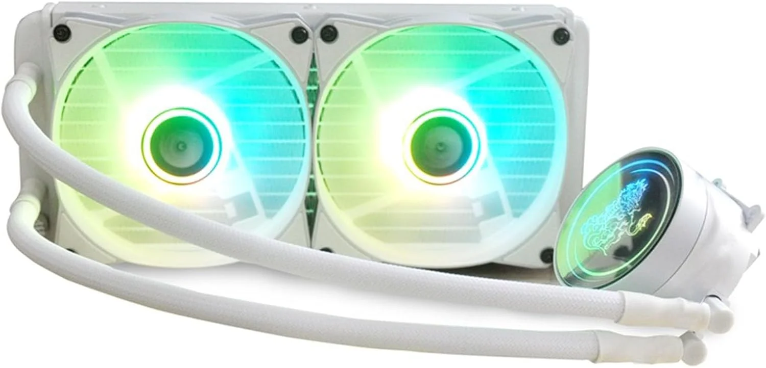 خنک کننده مایع پردازنده 240 میلی متری Bewinner AIO، رادیاتور 240 میلی متری، خنک کننده آبی پردازنده RGB با فن 120 میلی متری PWM، پمپ کنترل شده PWM کارآمد برای AM4 AM5، 23dBA بی صدا (سفید)