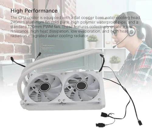 خنک کننده آبی پردازنده Bewinner، خنک کننده مایع یکپارچه پردازنده کامپیوتر 240 میلی متری، دو فن 120 میلی متری PWM، خنک کننده آبی ARGB قابل تنظیم همگام سازی برای LGA2066 2011 1151 1150 1155 1156 1200 1700 DC12V (سفید)