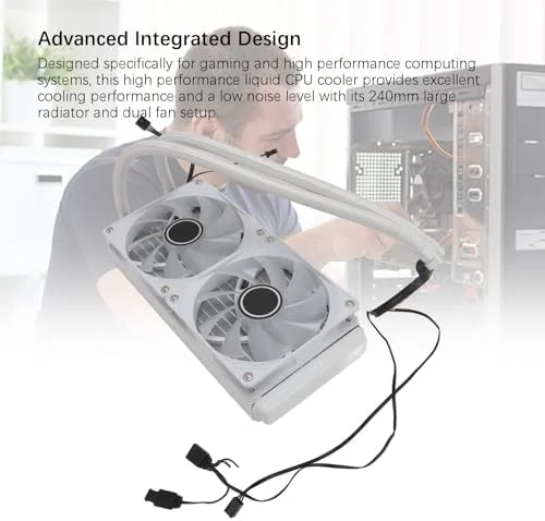 خنک کننده آبی پردازنده Bewinner، خنک کننده مایع یکپارچه پردازنده کامپیوتر 240 میلی متری، دو فن 120 میلی متری PWM، خنک کننده آبی ARGB قابل تنظیم همگام سازی برای LGA2066 2011 1151 1150 1155 1156 1200 1700 DC12V (سفید)