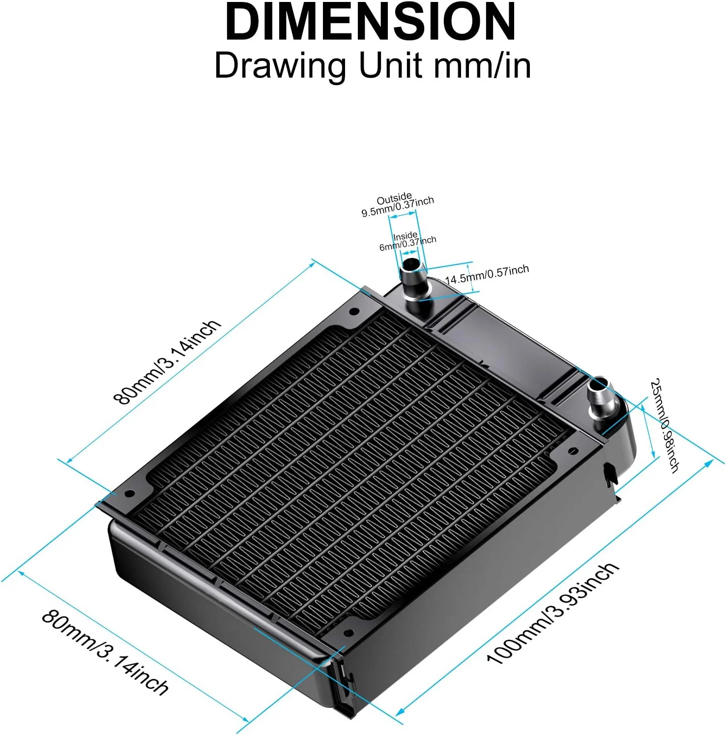 رادیاتور خنک کننده آب Clyxgs، رادیاتور مبدل حرارتی آلومینیومی 8 لوله ای با فن برای سیستم خنک کننده آب کامپیوتر CPU PC DC12V 80mm