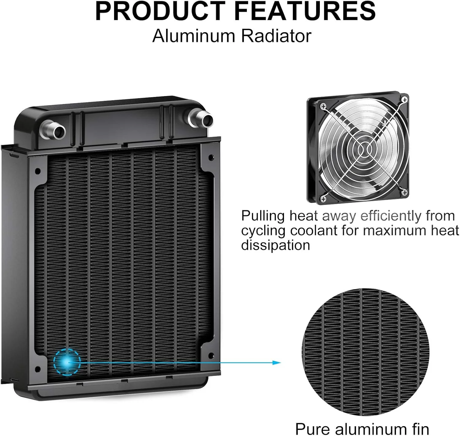 رادیاتور خنک کننده آب Clyxgs، رادیاتور مبدل حرارتی آلومینیومی 8 لوله ای با فن برای سیستم خنک کننده آب کامپیوتر CPU PC DC12V 80mm