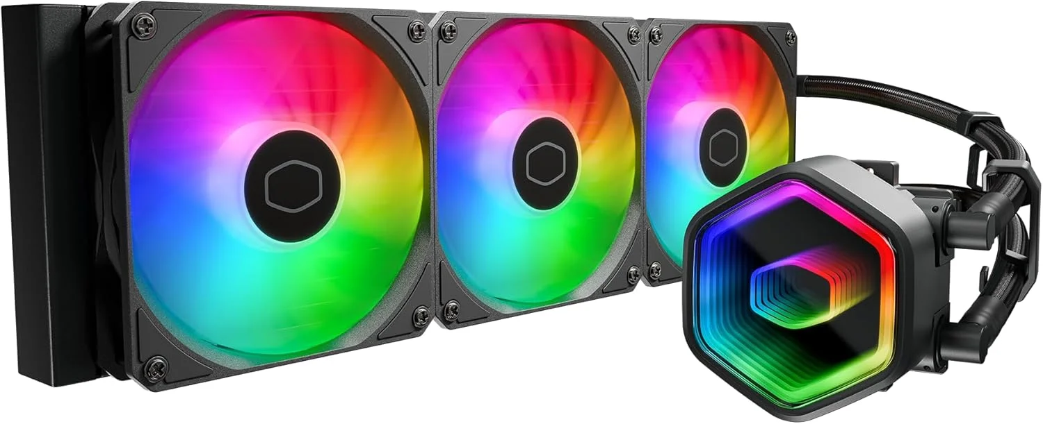 خنک کننده مایع پردازنده Cooler Master 360 Core II AIO، پمپ دو محفظه ای G9R، آینه بی نهایت aRGB، لوله 400 میلی متری، رادیاتور 360 میلی متری، فن 120 میلی متری PWM، AMD Ryzen AM5|4، پلتفرم Intel LGA 1851|1700 (بسته 1 عددی)