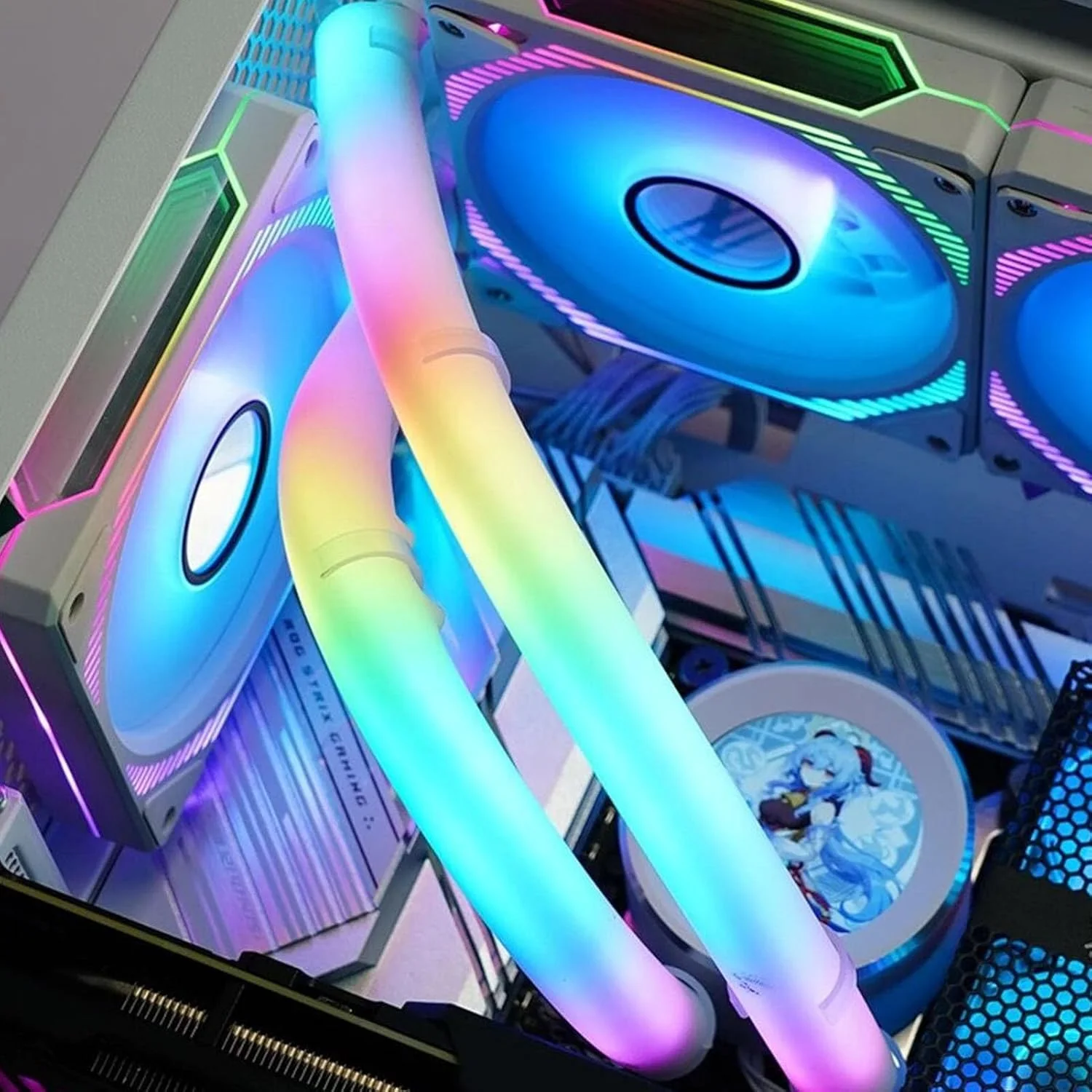 لوله خنک کننده آبی ARGB جرنی 2 عددی، لوله خنک کننده آبی ARGB با 16.8 میلیون رنگ قابل برنامه ریزی، 35 مهره لامپ، نوار نور نرم DIY پانوراما 360 درجه برای کیس کامپیوتر رومیزی