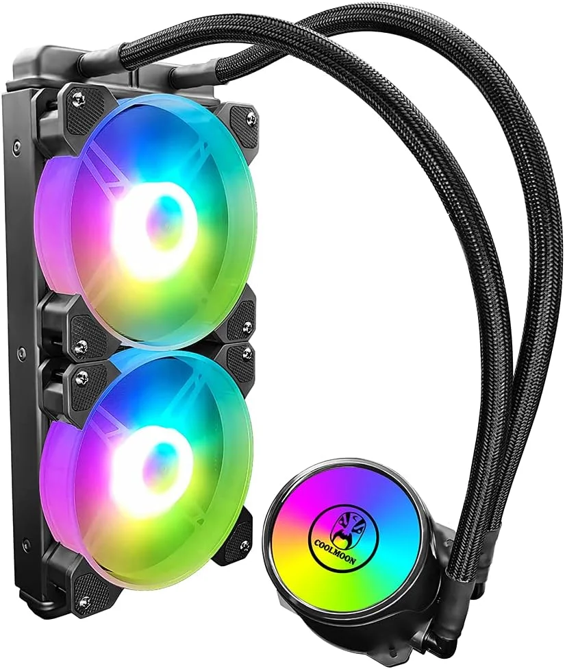 خنک کننده آبی پردازنده کامپیوتر COOL MOON مدل cold moon 240، رادیاتور مایع CPU با فن های بی صدای RGB 120mm، مناسب برای LGA775/115X/AM4/AM3/FM2