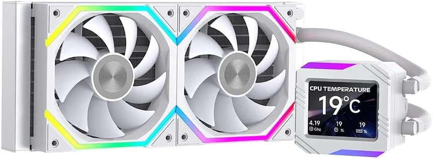 خنک کننده مایع پردازنده جنگل لئوپارد Astroshel 240 V2G ARGB 240mm، کنترل دمای هوشمند، نمایشگر زمان واقعی، توان حرارتی 300 وات، مناسب برای AMD AM4/AM5 و Intel LGA 115X/1200/1700 (سفید)