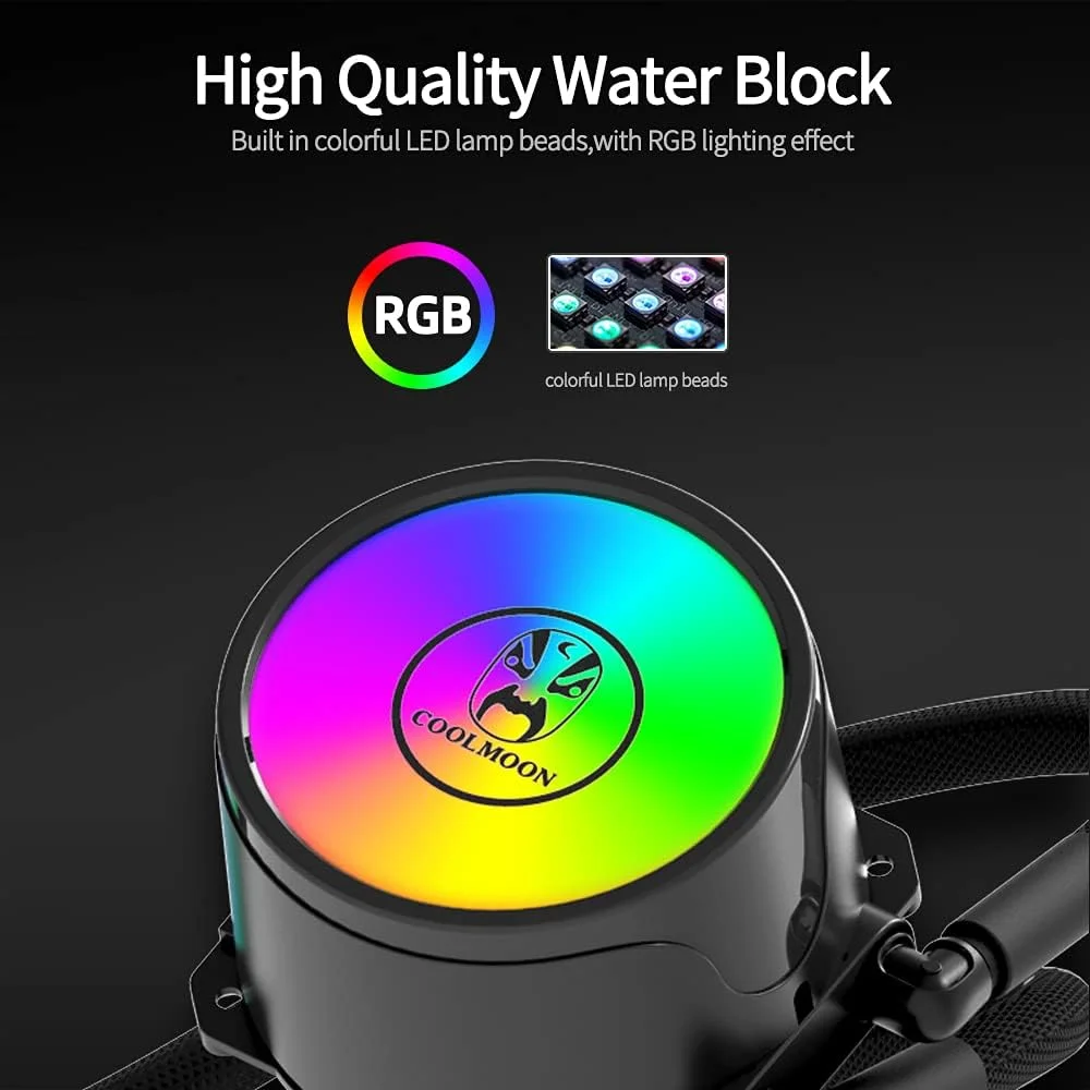 خنک کننده آبی پردازنده کامپیوتر COOL MOON مدل cold moon 240، رادیاتور مایع CPU با فن های بی صدای RGB 120mm، مناسب برای LGA775/115X/AM4/AM3/FM2