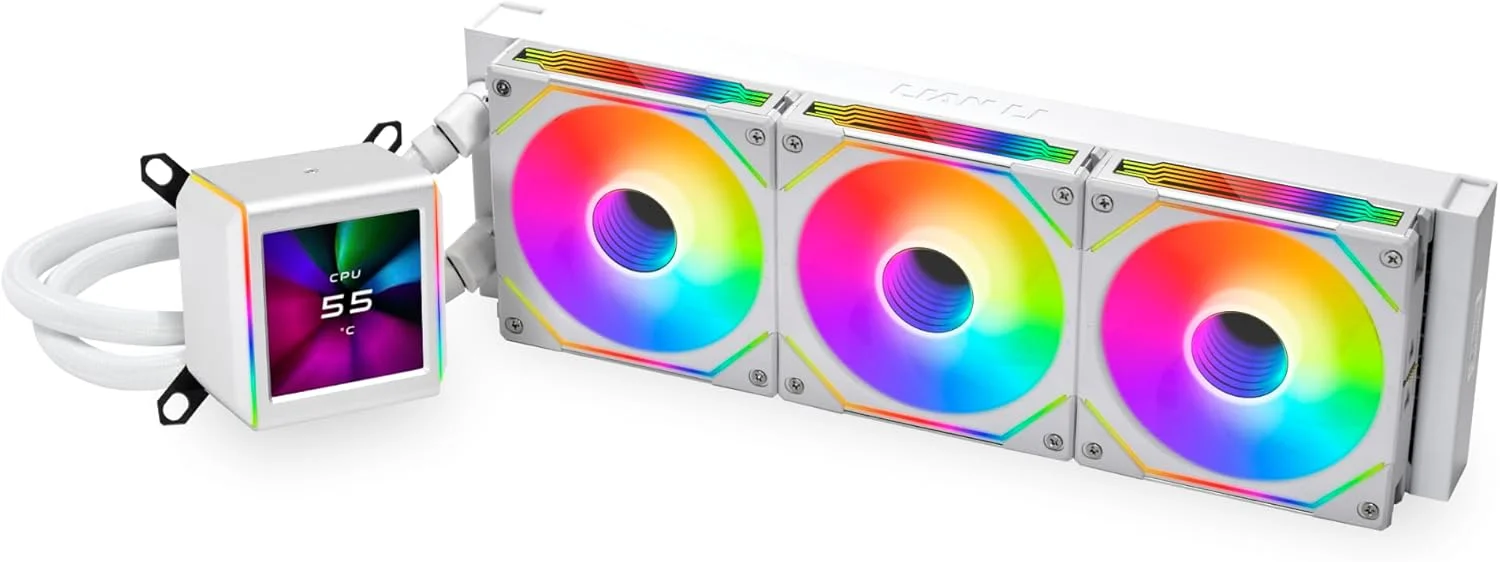 خنک کننده مایع پردازنده Lian Li GA II LCD 360MM AIO - نسل هشتم Asetek - صفحه نمایش 2.88 اینچی IPS LCD - ضبط صفحه نمایش برای فیلم ها و عکس ها - فن های ARGB از پیش نصب شده یا فن های UNI FAN SL-INF (GA2ALCD36INW)