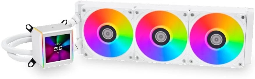 خنک کننده مایع پردازنده Lian Li Galahad II LCD 360 AIO - دارای صفحه نمایش IPS قابل تنظیم 2.88 اینچی، فن های ARGB و کیت خنک کننده آبی (سفید)