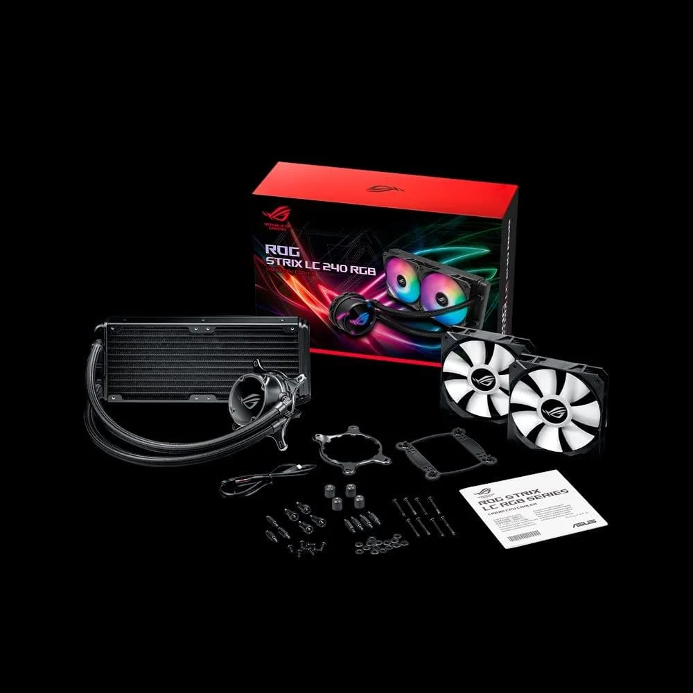 خنک کننده مایع پردازنده همه کاره ایسوس ROG Strix LC 240 با Aura Sync، دارای دو فن رادیاتور 120 میلی متری RGB قابل آدرس دهی ROG و لوله های تقویت شده