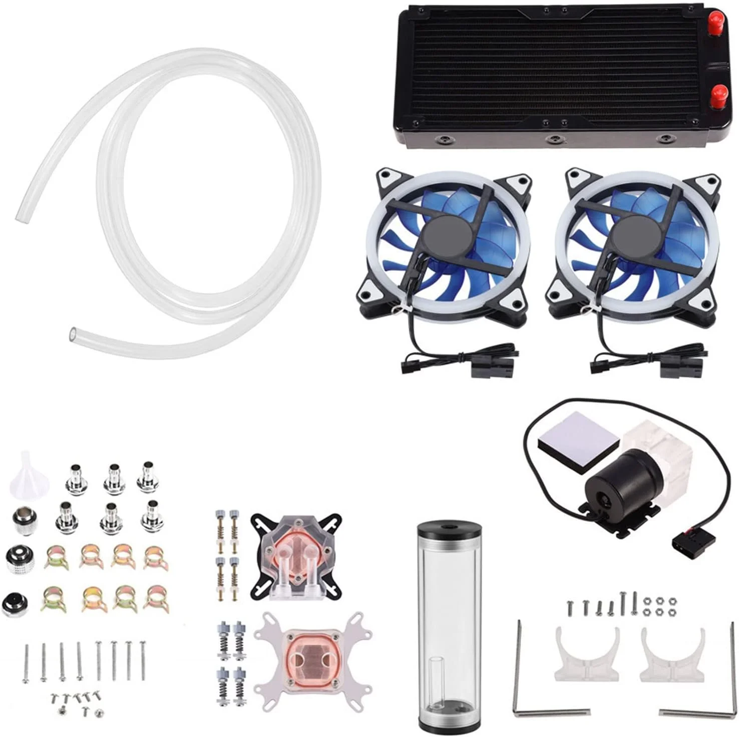 کیت خنک کننده مایع پردازنده Luqeeg، خنک کننده کامپیوتر DIY 240mm، بلوک CPU/GPU، پمپ، مخزن، فن LED، هیت سینک، لوازم جانبی کیت خنک کننده آبی، سیستم خنک کننده مایع دسکتاپ