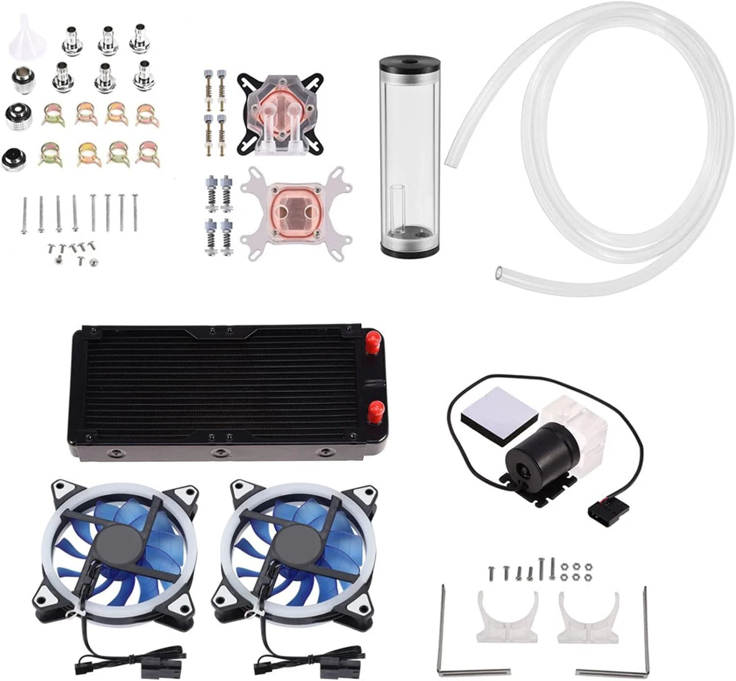 کیت خنک کننده مایع پردازنده Luqeeg، خنک کننده کامپیوتر DIY 240mm، بلوک CPU/GPU، پمپ، مخزن، فن LED، هیت سینک، لوازم جانبی کیت خنک کننده آبی، سیستم خنک کننده مایع دسکتاپ