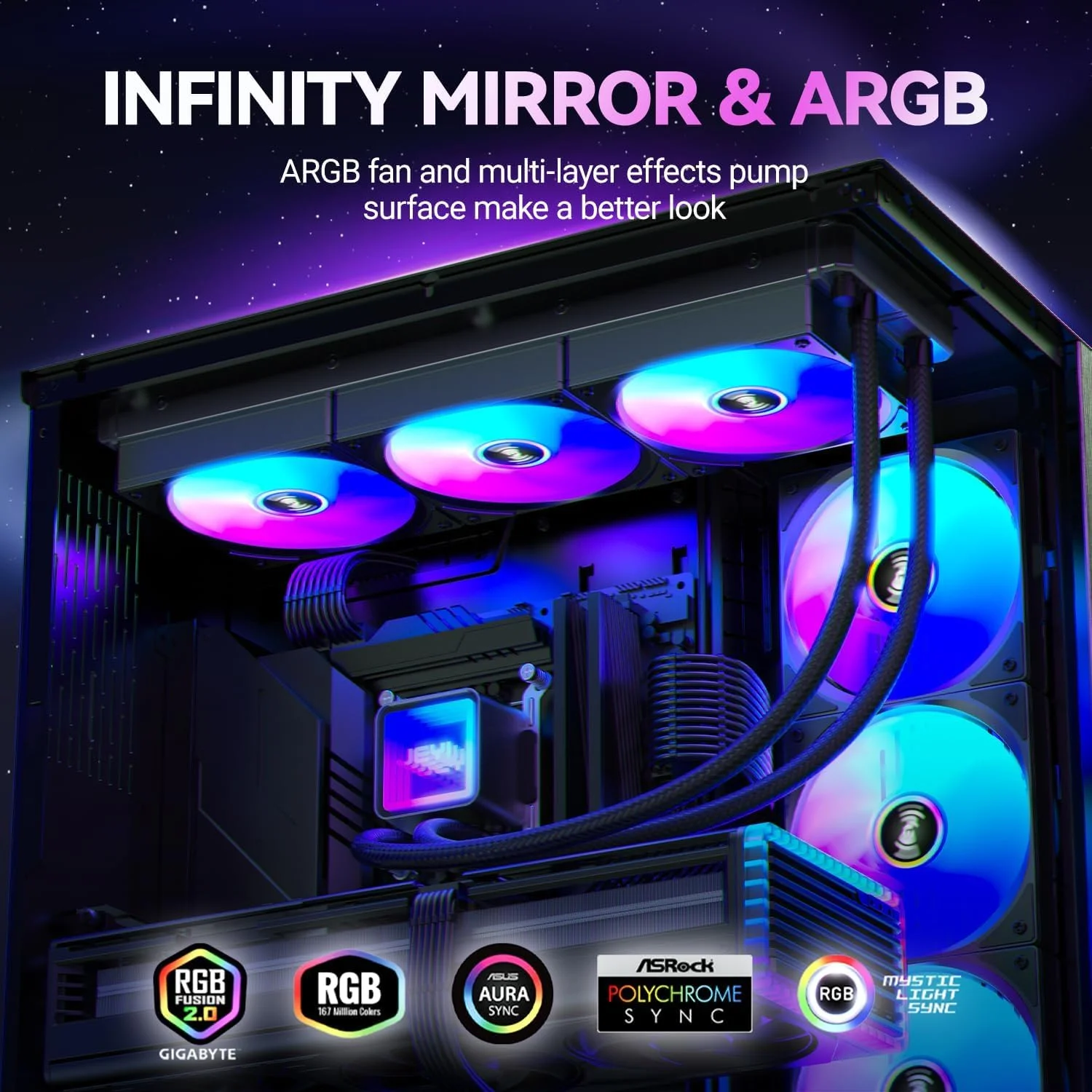 خنک کننده مایع پردازنده ARGB با هسته مایع، رادیاتور برتر و فن های ARGB 120 میلی متری، براکت های LGA 1700 و AM5 (360L) خنک کننده مایع پردازنده ARGB با هسته مایع، رادیاتور برتر و فن های ARGB 120 میلی متری، براکت های LGA 1700 و AM5 (360L)