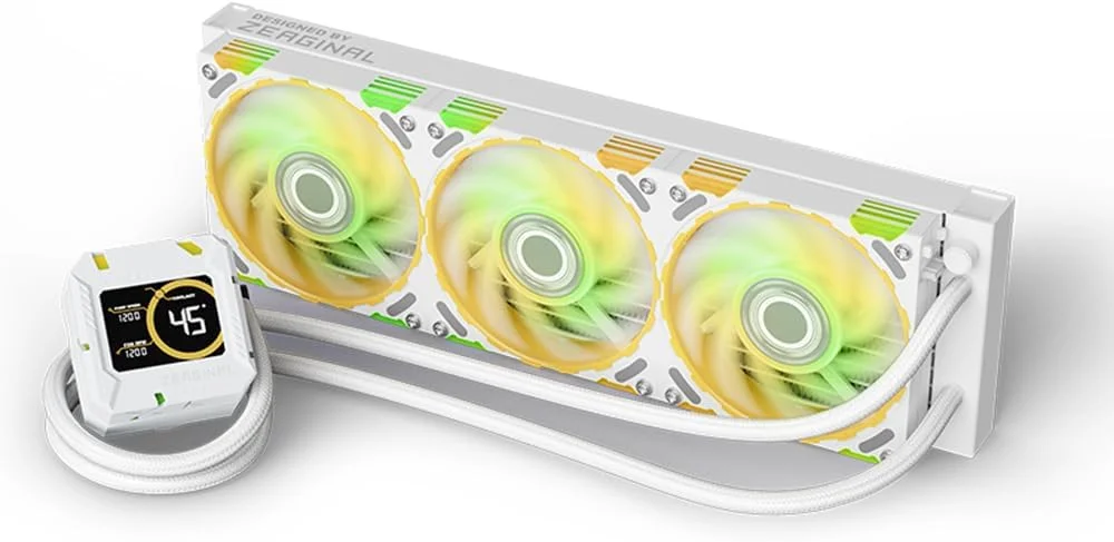 خنک کننده پردازنده مایع Morelian Zeus GE برای کامپیوتر، 360 میلی‌متر با صفحه نمایش LCD، کنترل هوشمند دمای فن، پمپ آب بهینه شده، جلوه نورپردازی ARGB AURA SYNC، نصب آسان