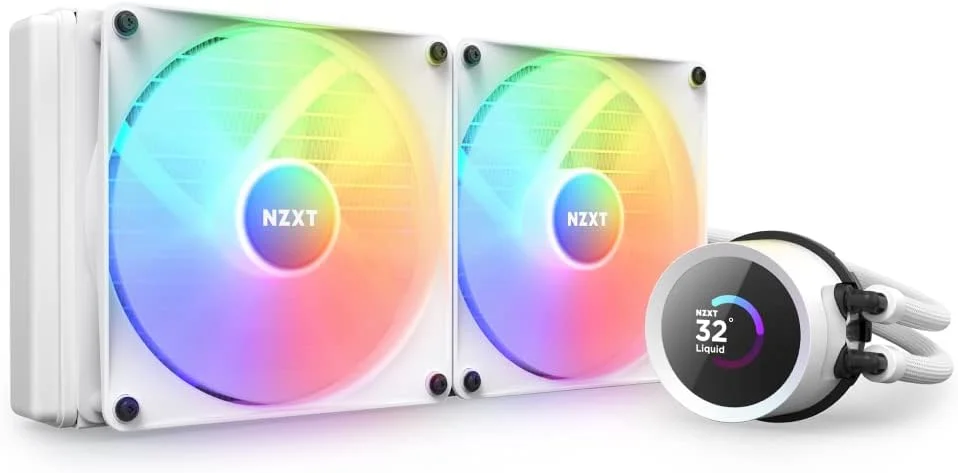 خنک کننده مایع پردازنده NZXT Kraken 280 RGB - خنک کننده مایع AIO با رادیاتور 280 میلی متری - صفحه نمایش LCD مربعی 1.54 اینچی قابل تنظیم برای تصاویر و معیارهای عملکرد - پمپ با کارایی بالا - 2 عدد فن F140 RGB Core - سفید