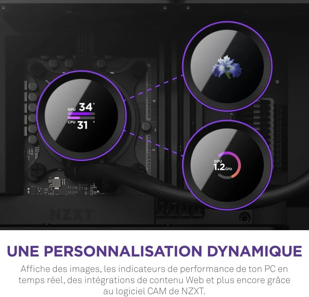 خنک کننده مایع پردازنده NZXT Kraken 240-240mm AIO - صفحه نمایش LCD مربعی 1.54 اینچی قابل تنظیم برای تصاویر، معیارهای عملکرد و موارد دیگر - پمپ با کارایی بالا - 2 عدد فن F120P - مشکی (RL-KN240-B1)