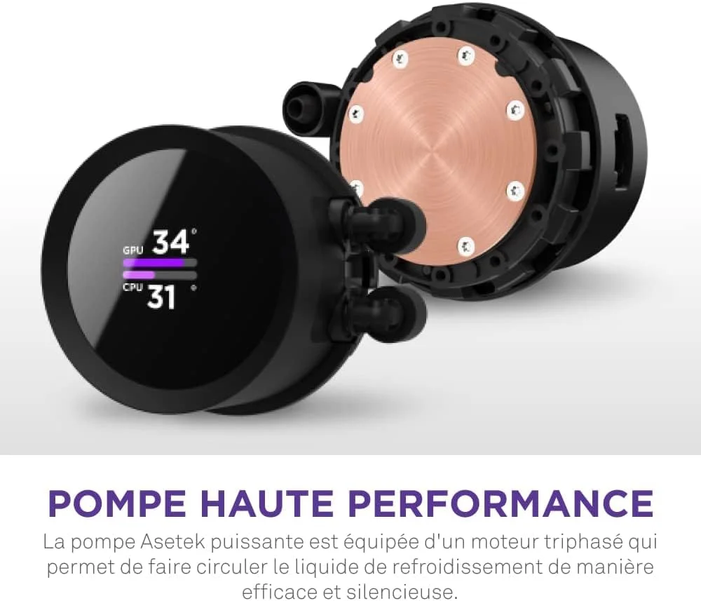 خنک کننده مایع پردازنده NZXT Kraken 240-240mm AIO - صفحه نمایش LCD مربعی 1.54 اینچی قابل تنظیم برای تصاویر، معیارهای عملکرد و موارد دیگر - پمپ با کارایی بالا - 2 عدد فن F120P - مشکی (RL-KN240-B1)