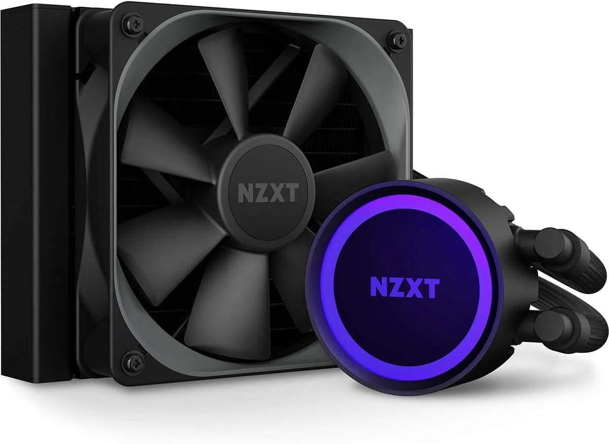 خنک کننده مایع پردازنده NZXT Kraken 120 RL KR120 B1 AIO RGB، عملکرد بی صدا و موثر، حلقه LED RGB، فن های رادیاتور 120 میلی متری Aer P، مشکی