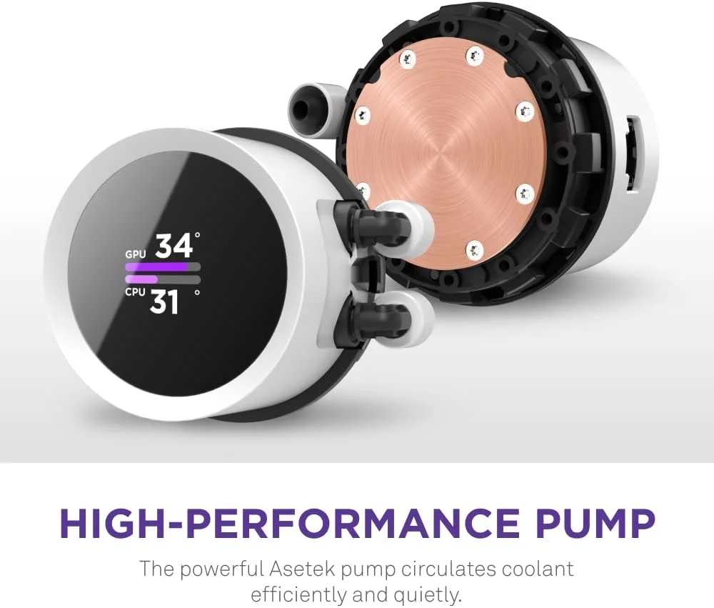 خنک کننده مایع پردازنده NZXT Kraken 280 RGB - خنک کننده مایع AIO با رادیاتور 280 میلی متری - صفحه نمایش LCD مربعی 1.54 اینچی قابل تنظیم برای تصاویر و معیارهای عملکرد - پمپ با کارایی بالا - 2 عدد فن F140 RGB Core - سفید