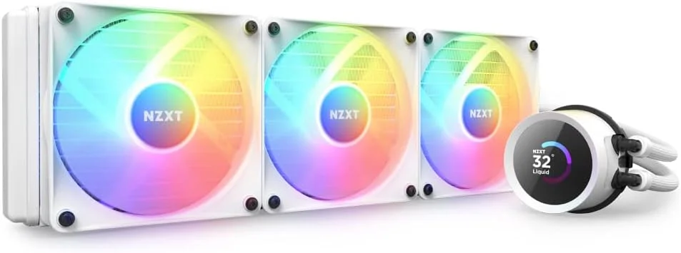 خنک کننده مایع پردازنده NZXT Kraken 360 RGB - رادیاتور 360 میلی متری AIO - صفحه نمایش LCD مربعی 1.54 اینچی قابل تنظیم برای تصاویر، معیارهای عملکرد و موارد دیگر - پمپ با کارایی بالا - 3 عدد فن F120 RGB Core - سفید