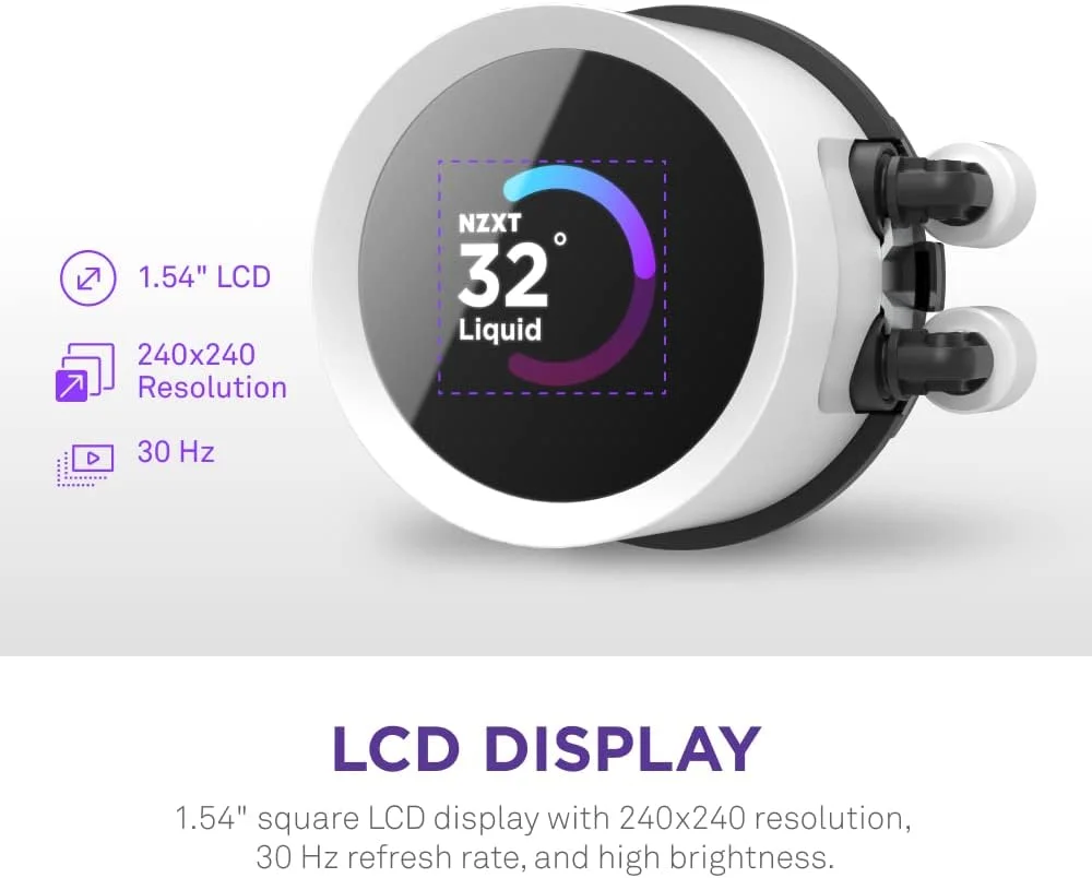 خنک کننده مایع پردازنده NZXT Kraken 360 RGB - رادیاتور 360 میلی متری AIO - صفحه نمایش LCD مربعی 1.54 اینچی قابل تنظیم برای تصاویر، معیارهای عملکرد و موارد دیگر - پمپ با کارایی بالا - 3 عدد فن F120 RGB Core - سفید