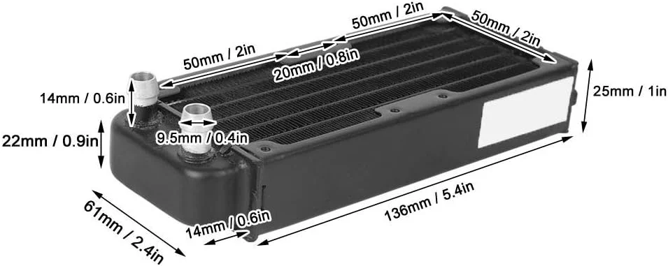 خنک کننده آبی پردازنده، رادیاتور خنک کننده آبی 136 میلی متری با دو فن 50 میلی متری، رنگ مشکی ضد اکسیداسیون، ساختار آلومینیومی ممتاز، لوازم جانبی خنک کننده آبی کامپیوتر