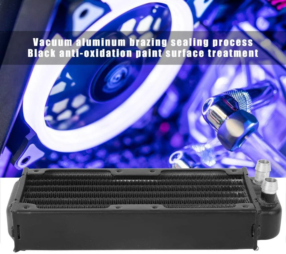 خنک کننده آبی پردازنده، رادیاتور خنک کننده آبی 136 میلی متری با دو فن 50 میلی متری، رنگ مشکی ضد اکسیداسیون، ساختار آلومینیومی ممتاز، لوازم جانبی خنک کننده آبی کامپیوتر
