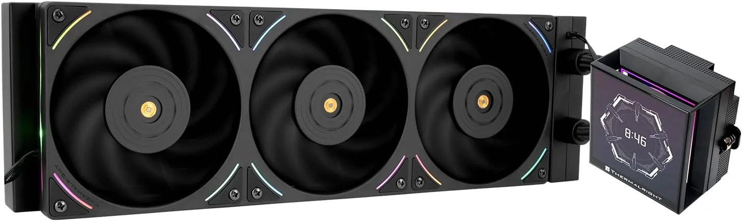 خنک کننده مایع پردازنده Thermalright Hyper Vision 360 UB ARGB مشکی، رادیاتور 360 میلی متری، صفحه نمایش IPS LCD با رزولوشن 480x480، صفحه نمایش پنل مغناطیسی، خنک کننده مایع پردازنده برای AM4/AM5 و Intel LGA1700/1851، صفحه نمایش LCD 3.95 اینچی