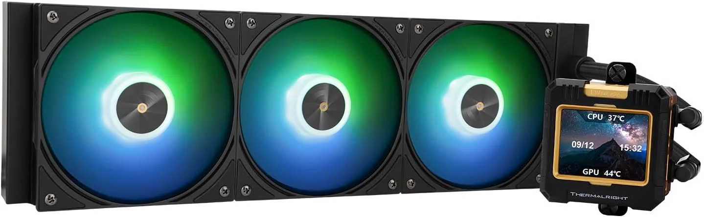 خنک‌کننده مایع پردازنده Thermalright FW360 Black ARGB با ۳ فن PWM با سرعت ۲۰۰۰ دور در دقیقه، صفحه نمایش IPS LCD با رزولوشن ۳۲۰x۲۴۰، خنک‌کننده Aio پردازنده برای AM5/Intel LGA1851